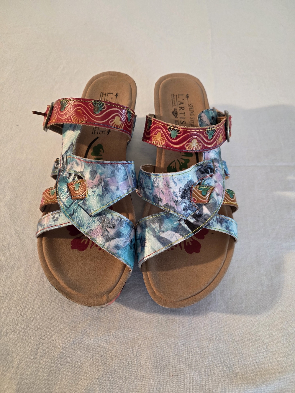 L'artiste Artisanal Multicolor Strappy Slide Sandals - Size 39